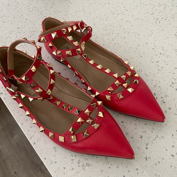 Used Valentino rockstud caged flats. Red. Sz 36.5 - Picture 8 of 10
